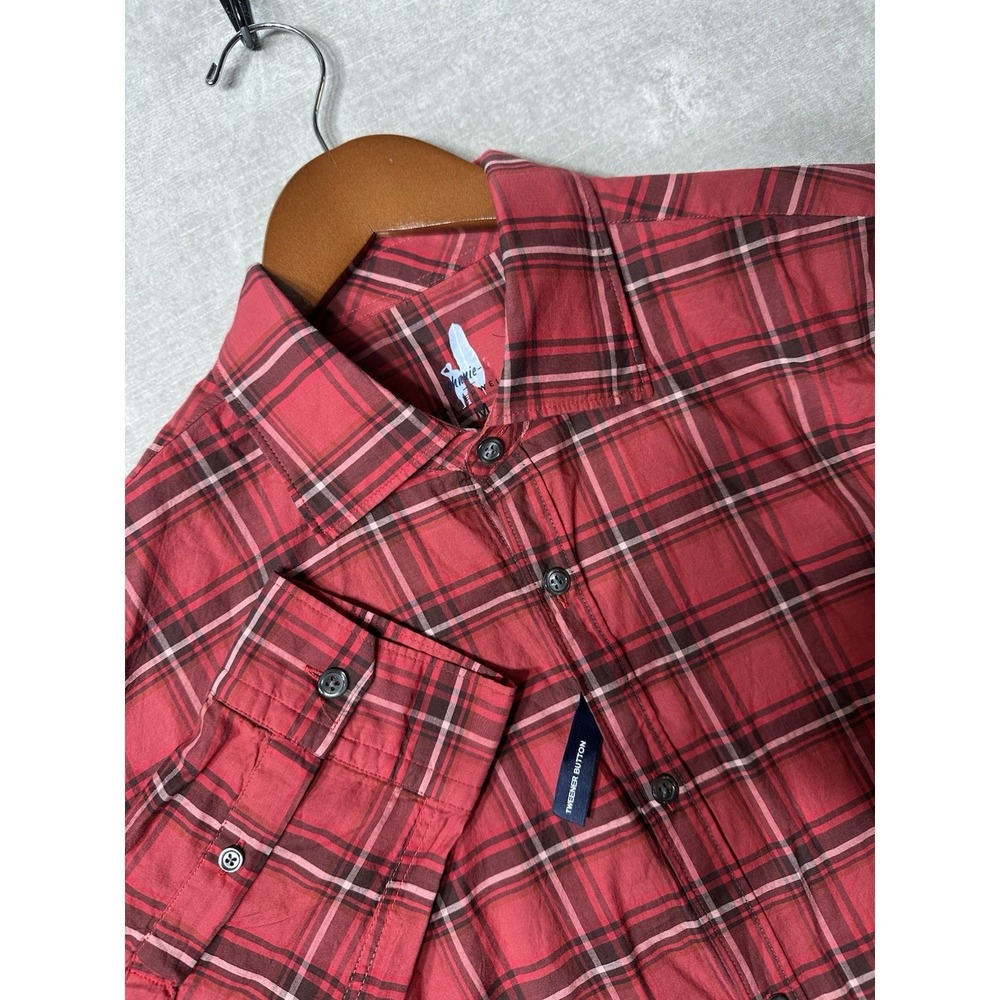 NWOT Johnnie-O Featherweight Button Up Shirt Mens Medium Plaid Red Lightweight